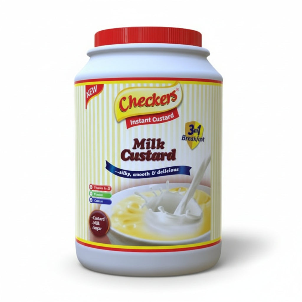 Checkers Milk Custard container on a white background