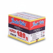 Box of Indomie Chicken Flavor instant noodles with a super pack label on a white background